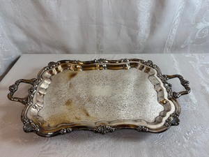 lot 234 image: Ornate Vintage Silver-Plated Footed Serving Tray (25 Handle to Handle) x 14.5 wide