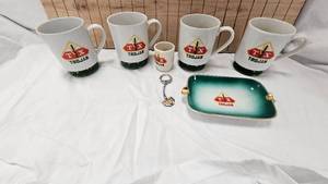lot 172 image: Trojan Seed Lot Cups, Tooth Pick Holder, Ashtray, and Key Chain