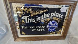 lot 361 image: 21x15 Pabst Blue Ribbon Mirrored Sign