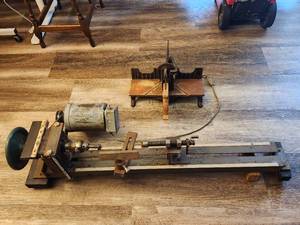 lot 209 image: Vintage Cast Iron Shop Lathe and a Miter Box