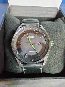 lot 30 image: Citizen Eco Drive Watch Men 42mm Silver Tone Black Green Date