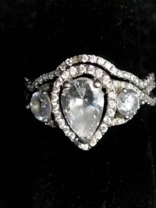 lot 46 image: Sofia B. 2 Carat Sterling Silver Pear Shaped Engagement Ring Set