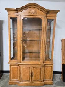 lot 4 image: Tall Glass Display China Cabinet with Lighting and Storage, 85x50x15 Inches