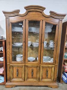 lot 7 image: Wood China Hutch with Glass Doors and Storage Drawers - china not inc
