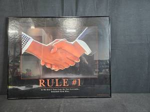 lot 12 image: Motivational Framed Poster Rule #1 24x30 Handshake Customer Service Theme