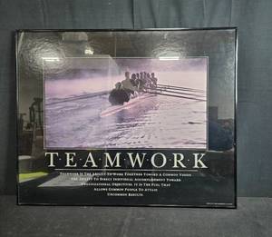 lot 13 image: Framed Teamwork Motivational Poster 24x30 Rowing Crew