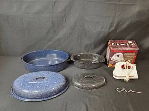 lot 36 image: KitchenAid 5-Speed Hand Mixer with Box and 2 Granite Ware Roasting Pan Sets