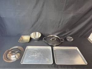 lot 37 image: Kitchenware Collection with All-Clad Covered Pan, KitchenAid Bowl, Baking Sheets and Accessories