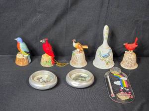 lot 48 image: Bird Themed Collectibles Lot Feathered Friends Figurines, Leften China Bell, Wildlife Ashtrays