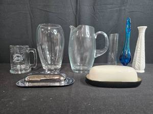 lot 55 image: Collection of Glassware and Decorative Vases with Butter Dishes
