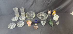 lot 70 image: Mixed Glassware and Ceramic Collection Including Vintage Bowls, Vases, and Glasses