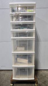 lot 76 image: Plastic Storage Drawer Tower Filled with Assorted Tools and Hardware