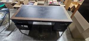 lot 90 image: Metal Office Desk with Wood Grain Top and 5 Drawers, 60 Inch Width