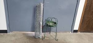 lot 93 image: Metal Garden Plant Stand and Two Rolls of Wire Mesh Fencing