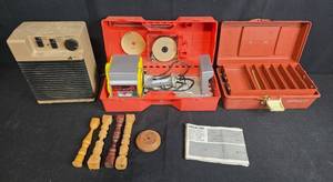 lot 106 image: Vintage Mattel Power Shop Woodworking Tool Set with Heater, Accessories, and Manuals