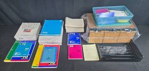 lot 109 image: Office Supply Lot with Notebooks, Memo Pads, Book, Organizer, and Casio Printing Calculator