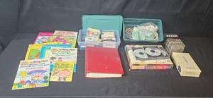 lot 120 image: Mixed Lot of Coloring Books, Audio Cassettes, CDs, Office Supplies, and Games