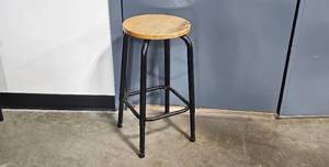 lot 123 image: Industrial Metal and Wood Stool 25x13 Inches