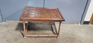 lot 124 image: Wooden Coffee Table with Hexagon Pattern Top 16x28x22 Inches