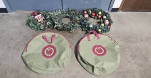 lot 126 image: Set of 3 Holiday Wreaths with Ornament Accents and 2 Storage Bags