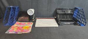 lot 136 image: Office Supply Lot with Boston Paper Trimmer, Desk Organizer, Lamp, and Gift Wrap