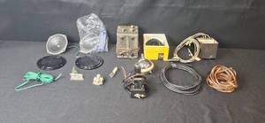 lot 140 image: Vintage Electronics Lot Including Microphone, Speakers, Cables, and Components