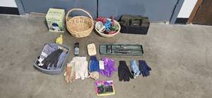 lot 144 image: Garden Tool and Glove Lot with Echo Valley Gazing Globe and Accessories
