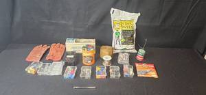 lot 149 image: Workshop Supplies Lot Cleaning Compound, Electrical Parts, Gloves, Abrasive Belts, and Tools