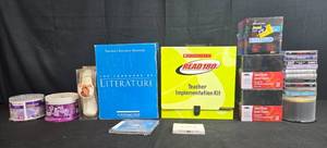 lot 159 image: Office Media and Book Lot with Blank DVDs, CD Cases, Teacher Kits, and Cassettes