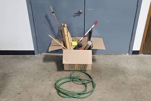 lot 161 image: Garage Tools and Garden Accessories Lot with Hand Saws and Hose