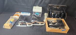 lot 162 image: Mixed Lot J.C. Higgins Ice Skates, Car Care Kit, Drop Cloths, Shredder, and Cleaning Supplies
