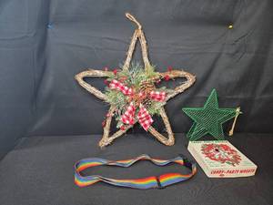 lot 167 image: Holiday Decor Group with Star Wreaths, Candy-Party Wreath Kit, and Rainbow Strap