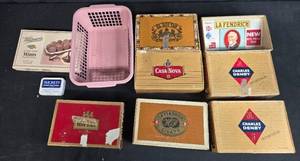 lot 179 image: Collection of Vintage Wooden Cigar Boxes and Assorted Containers