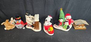 lot 180 image: Holiday Figurine and Plush Collection with Musical Snoopy, Snowmen, and Penguins