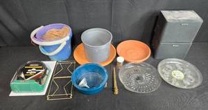 lot 199 image: Household Miscellaneous Lot with Sony SS-U31 Speakers, Headphones, Planters, and Kitchenware