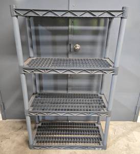 lot 222 image: Plano 4-Tier Plastic Storage Shelf Unit 56in H x 34in W x 14in D