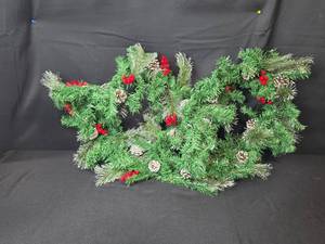 lot 230 image: Artificial Christmas Garland with Red Berries and Pine Cones in Storage Bin