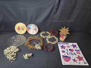lot 231 image: Holiday Decor Collection with Lenox Plate, Barbie Plate, Wreaths, and Disney Ornament