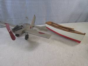 lot 48 image: (A-3) Metal Airplane and Wood Boat ...