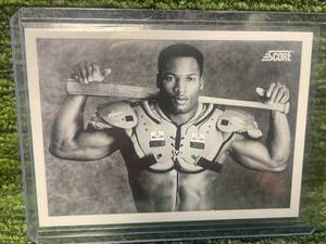lot 153 image: 1990 Score BO Jackson SHOULDER PADS OAKLAND RAIDERS KANSAS CITY ROYALS