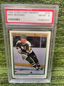 lot 228 image: 1990 O-PEE-CHEE Premier Mike Modano PSA NM-MT 8