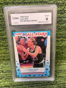 lot 271 image: 1989 Fleer All-Stars Sticker Larry Bird Graded NM-MT 8