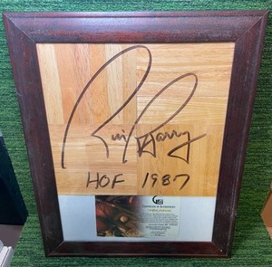 lot 2B image: Rick Barry Autographed Hardwood Court Inscribed with HOF 1987 includes GAI Authenticity.