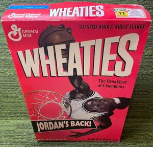 lot 389 image: Wheaties Michael Jordan Jordans Back Box from 1995 for Michaels Return to the NBA