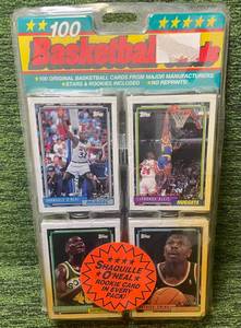lot 387 image: 1993 Megacards Inc. 100 Basketball Topps Cards Sealed Pack Shaq Rookie on the outside