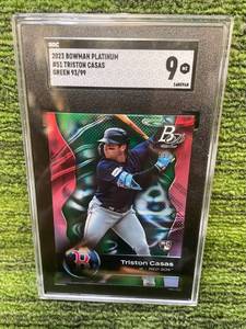 lot 477 image: 2023 Bowman Platinum Triston Casas Green Parallel Variation 99 graded SGC 9