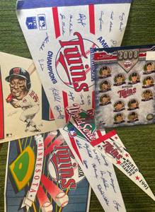 lot 454 image: Minnesota Twins Lot of Pennants, 3 Large Pennants, 1 Small, One 2008 Twins Roster