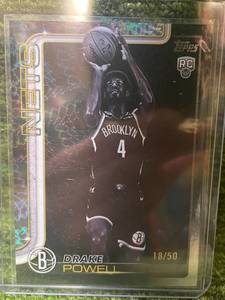 lot 34B image: 2025 Topps Flagship Drake Powell RC Rookie Card Blackout Numbered 50