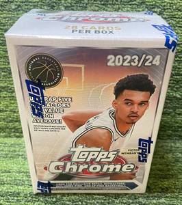 lot 341A image: 2023-24 Topps Chrome Basketball Trading Cards Blaster Box-28 Cards Per Box-New Sealed Wemby Rc