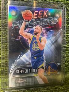 lot 83A image: 2025-26 Topps Chrome Basketball Sleek Finishers Insert Refractor Stephen Curry- Warriors- SF-1